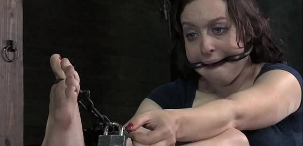  Mouth gagged busty sub whipped hard